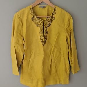 Anne Klein 100% Linen embroidered tunic
